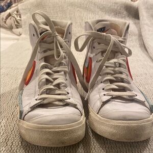 Nike White with Multicolor Swoosh High-Top Sneakers